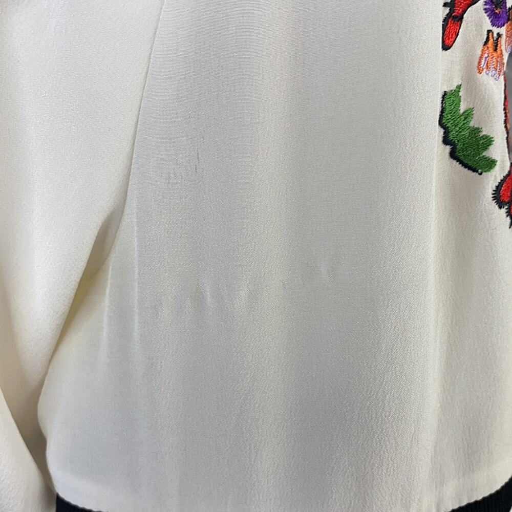Rebecca Minkoff Size 6 Floral Embroidered Cream Silk Short Sleeve Shift Dress - Picture 15 of 16